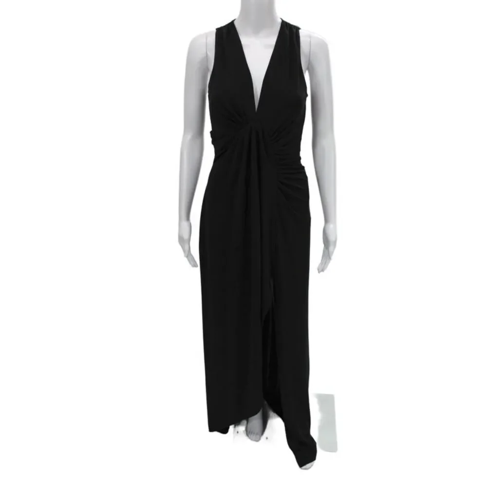Cinq A Sept Women Black Maxi Dress V Neck Sleeveless Zip Back Size S